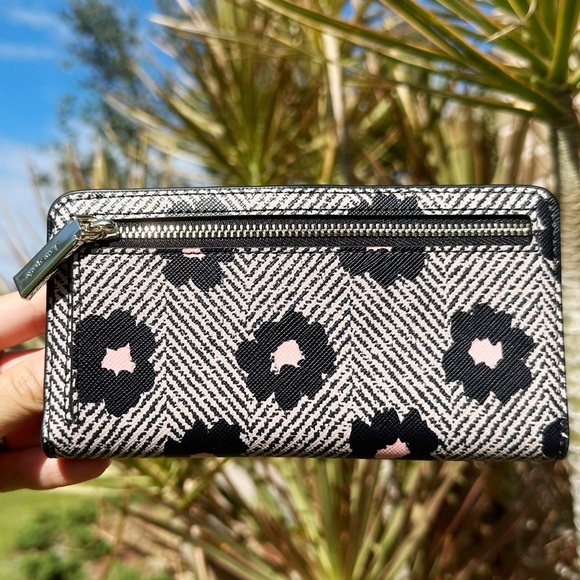 Kate spade Large Bifold Wallet Grey Black Floral - Picture 2 of 4